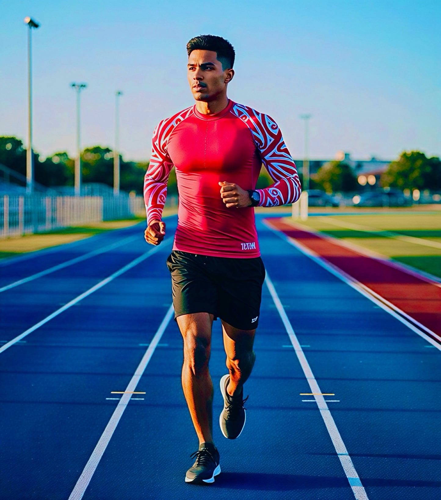 Long Sleeve Hot Pink and White Compression Shirt