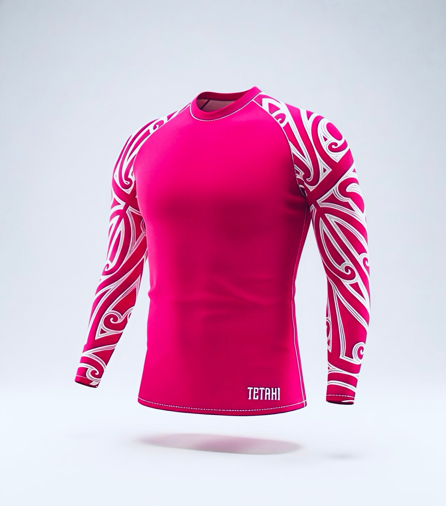Hot Pink  and White Compression Shirt - Long Sleeve