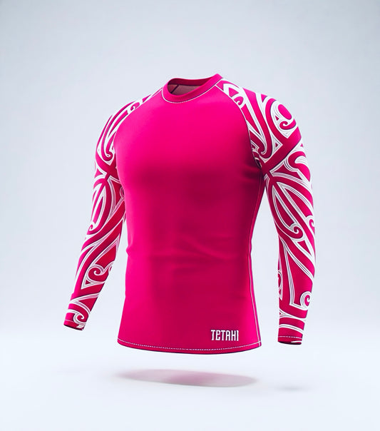 Hot Pink  and White Compression Shirt - Long Sleeve